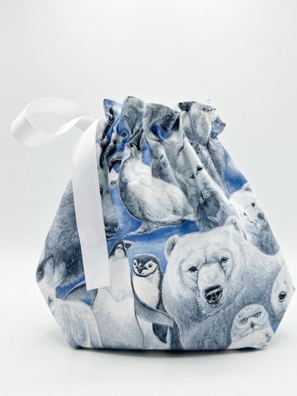 Hand Crafted Animal Print Drawstring Gift Bag White Ribbon Eco Friendly Reusable